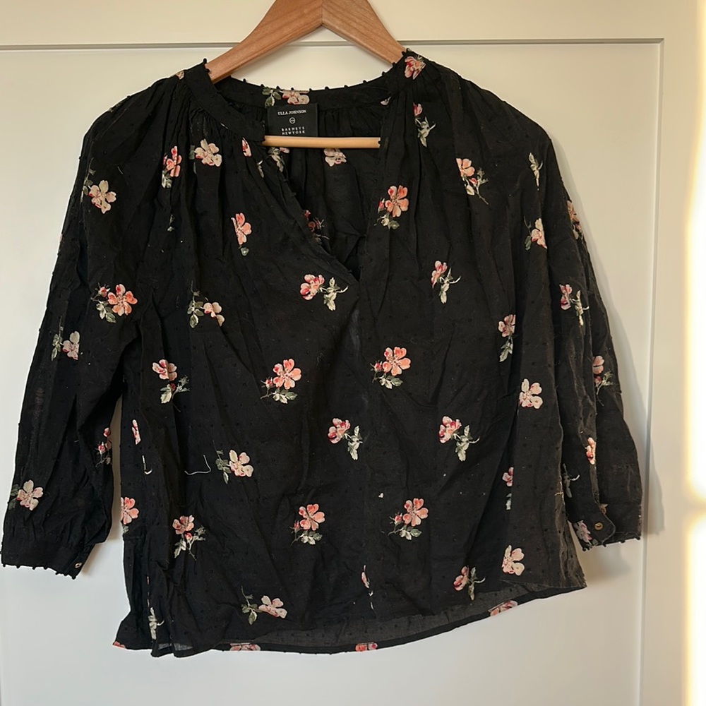 Ulla Johnson Black Floral Blouse